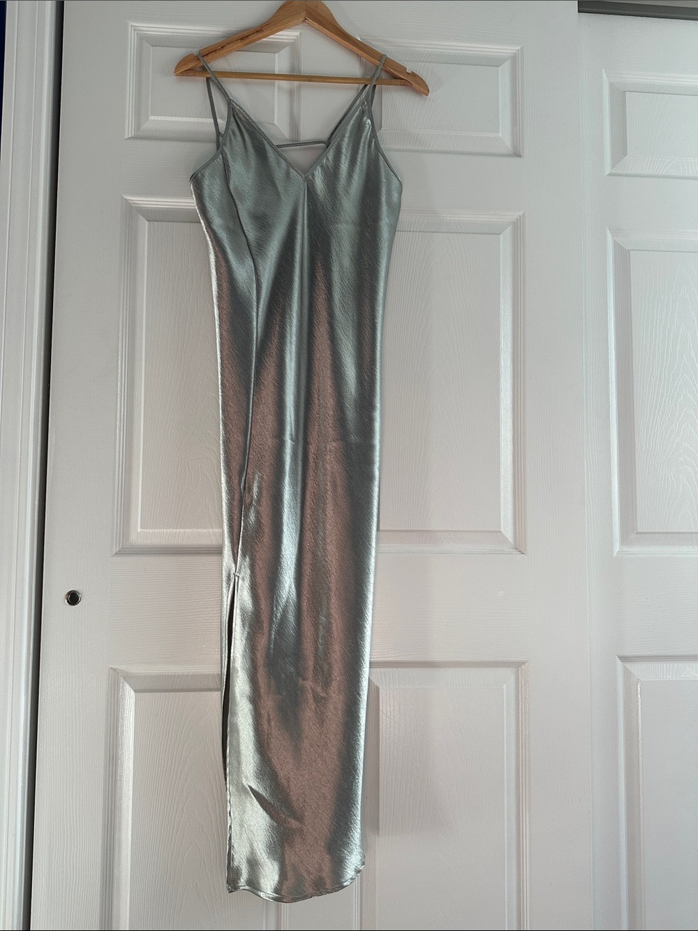J.O.A. Silver Satin Slip Maxi Dress